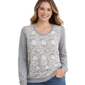 Ricki's Gray Top Sweatshirt with Lace Front Panel Size L